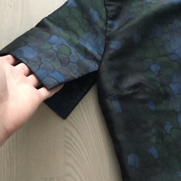 Jijil Italian Brand Jacquard Peacock / Scales Green and Blue Fitted Dress XS fit - Picture 2 of 12